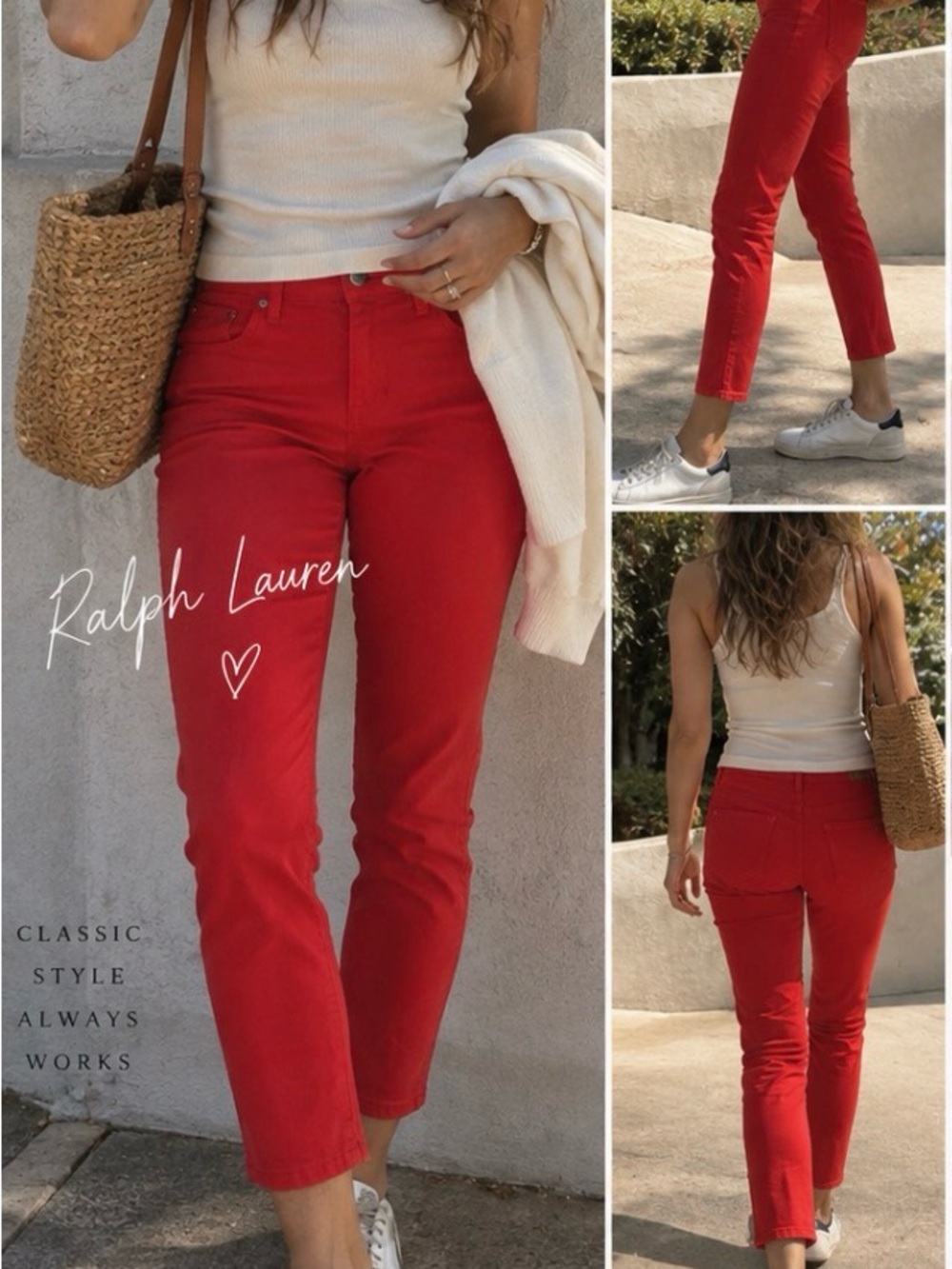 Lauren Ralph Lauren Red Premier Skinny Cropped Jeans Size 14 NWT